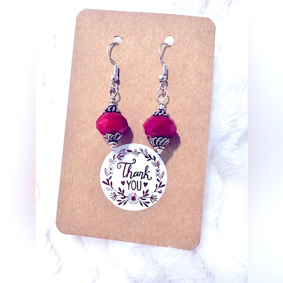 STUNNING Sparkly Burgundy Red JADE GEMSTONE +SILVER Caps Fishhook Dangle Earring - Picture 5 of 16